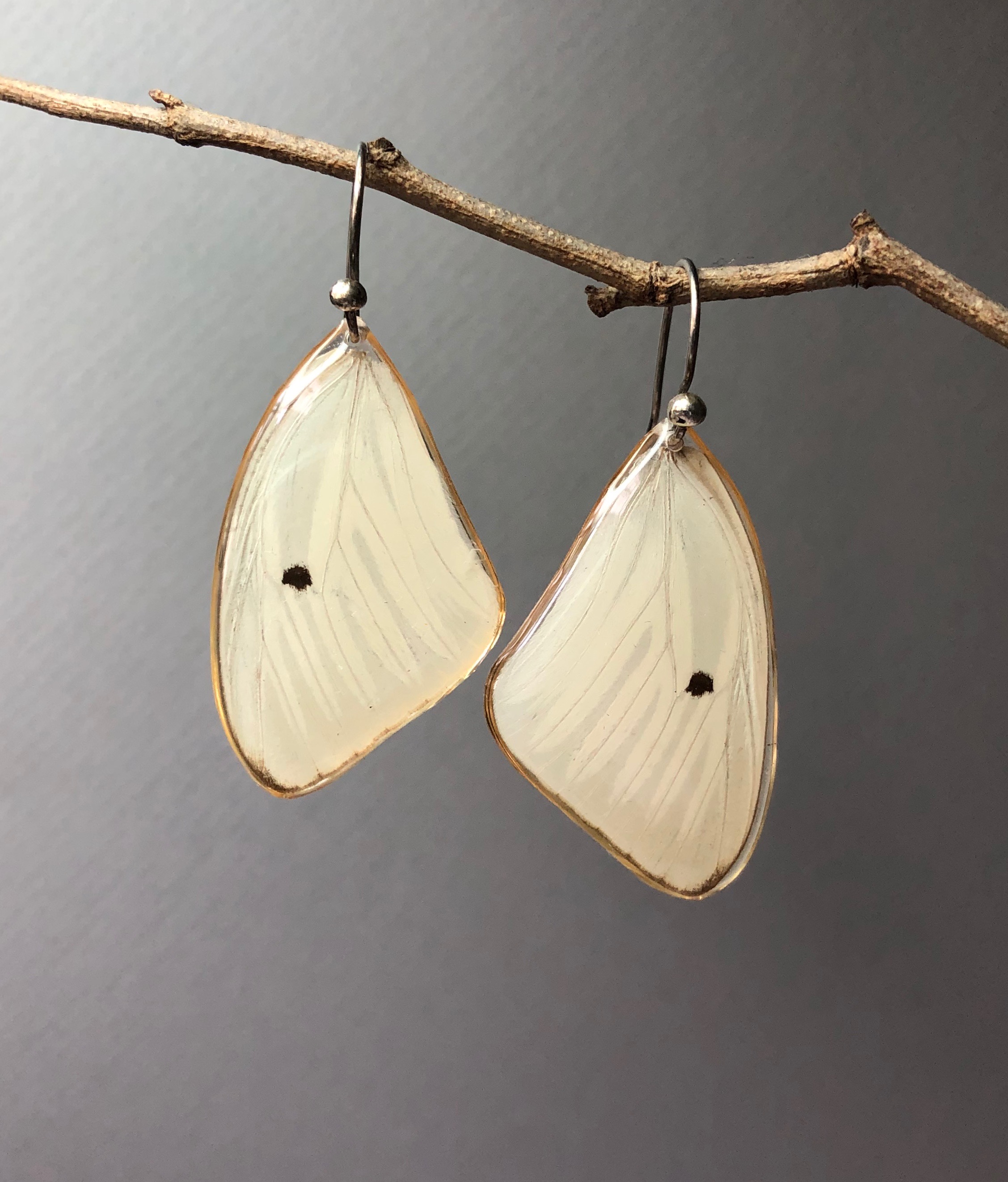 White butterfly earrings. Sterling Silver handmade hooks