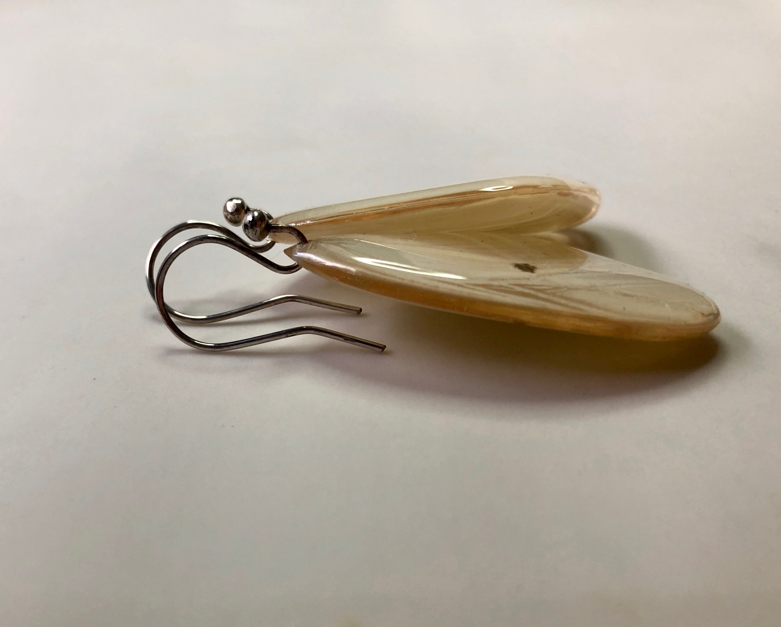 White butterfly earrings. Sterling Silver handmade hooks