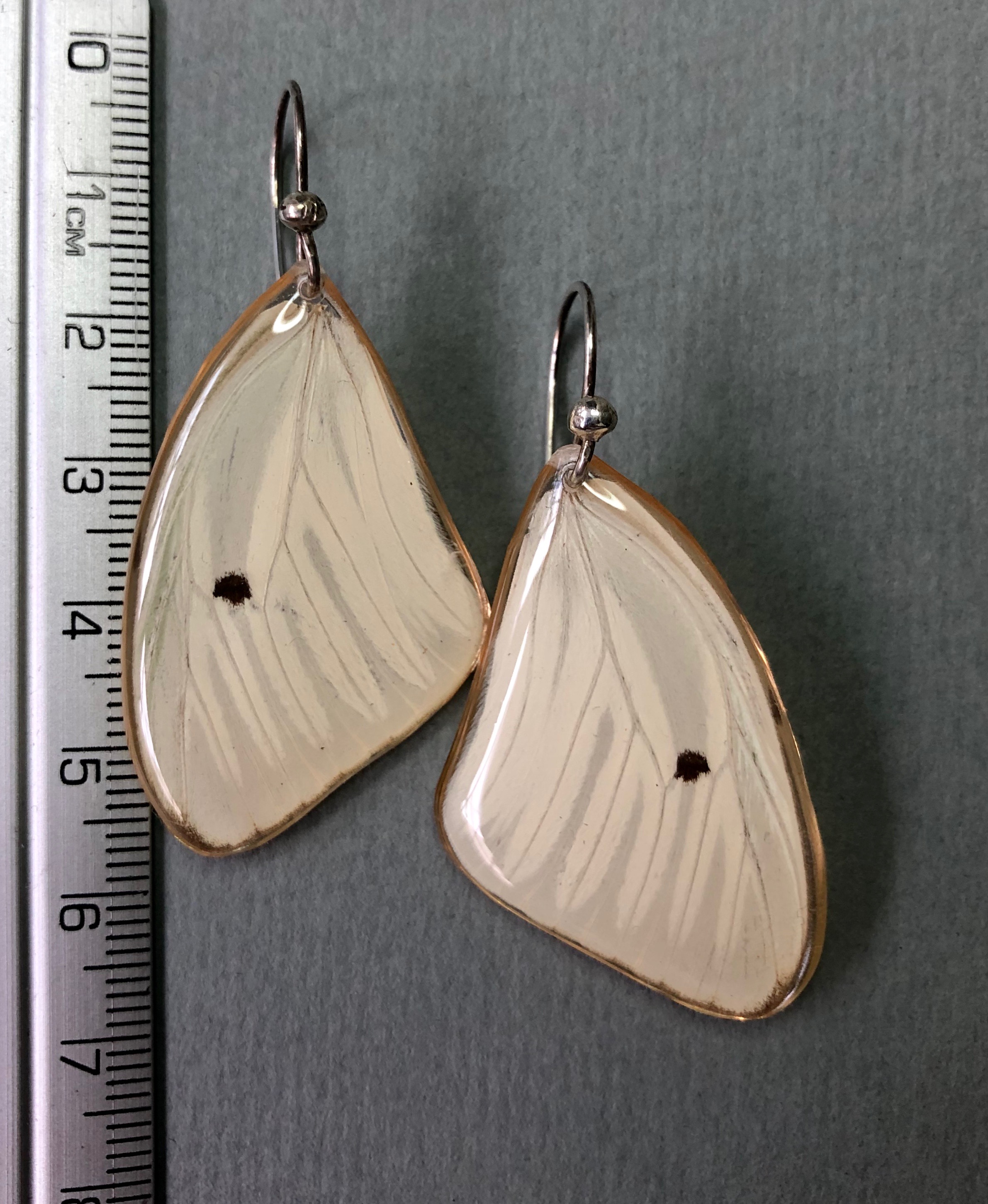 White butterfly earrings. Sterling Silver handmade hooks